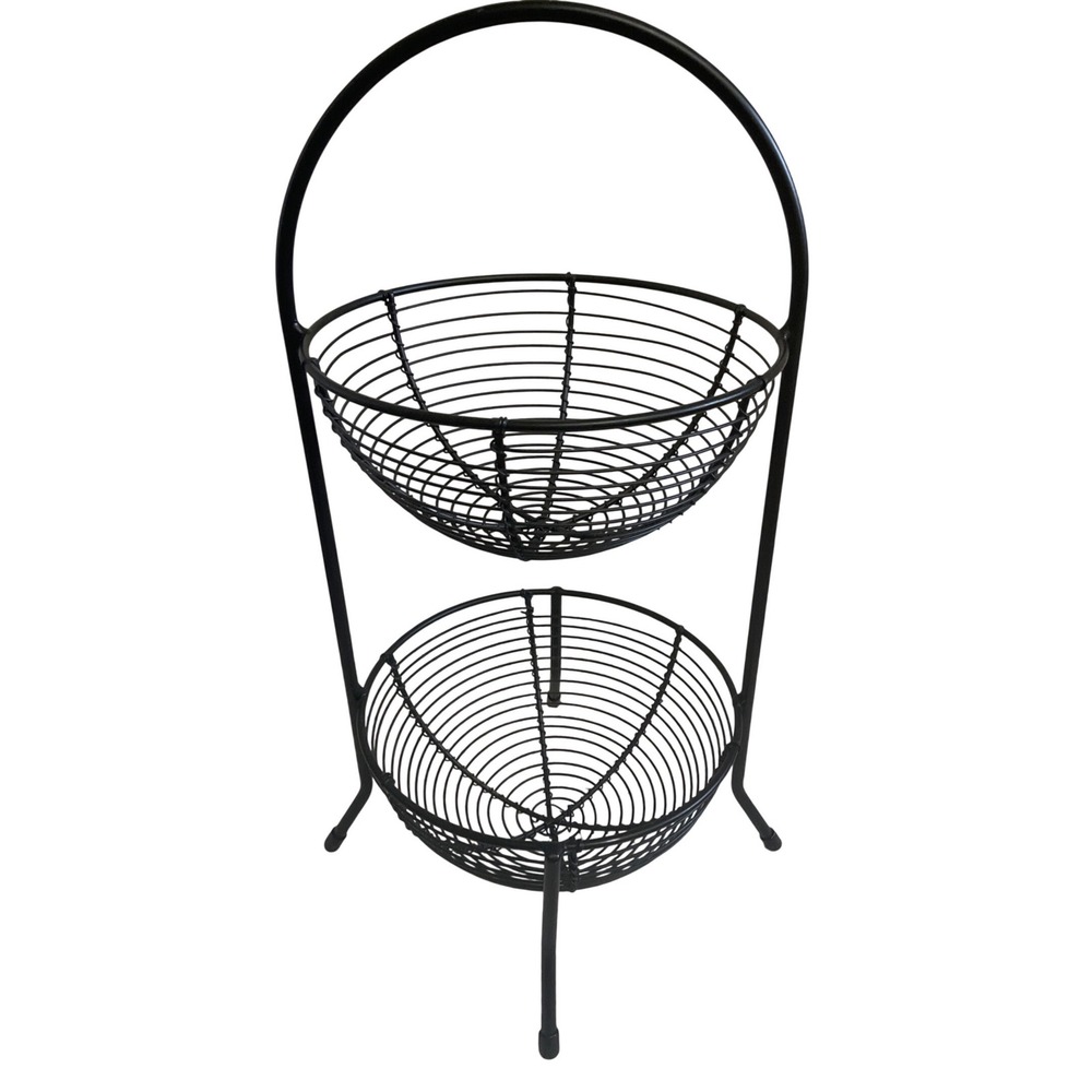2 Tier Wire Fruit Basket Stand Home Decor 14.5 Inch Black